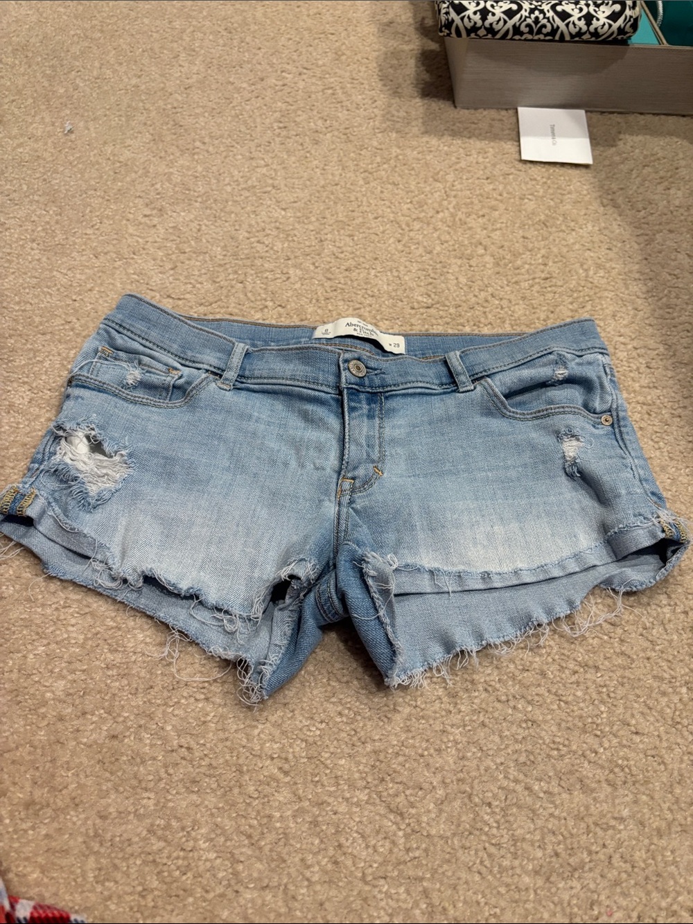 Abercrombie & Fitch Light Wash Distressed Denim Shorts